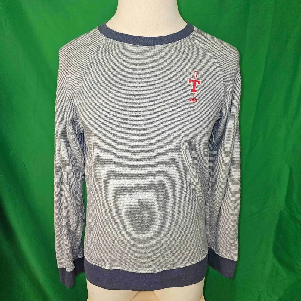 Patagonia Mens Gray Blue Stripe Trail Harbor Crewneck Sweater Medium Embroidered